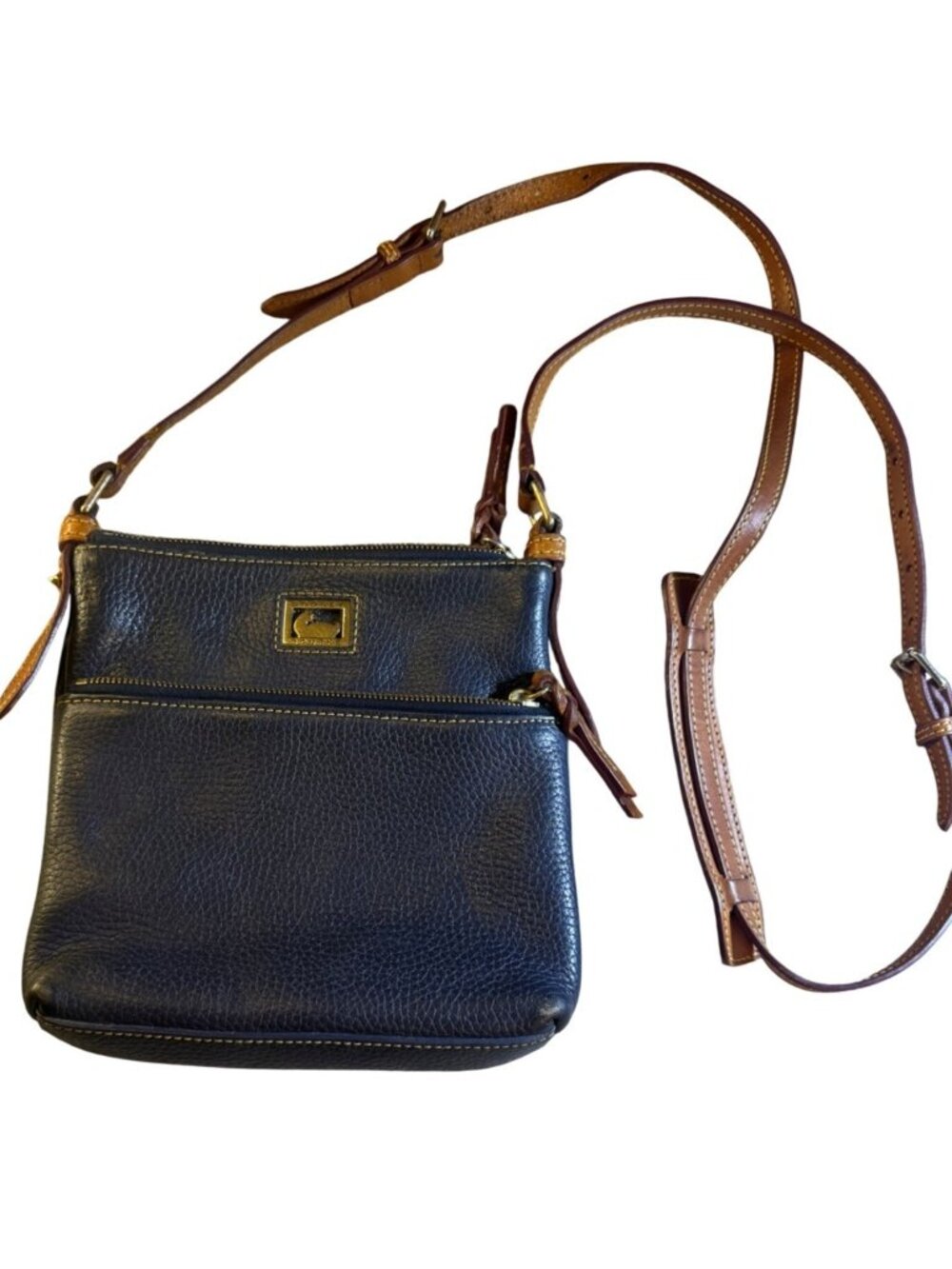 Dooney & Bourke Pebbled Leather Crossbody Bag With Adjustable Strap Navy & Tan